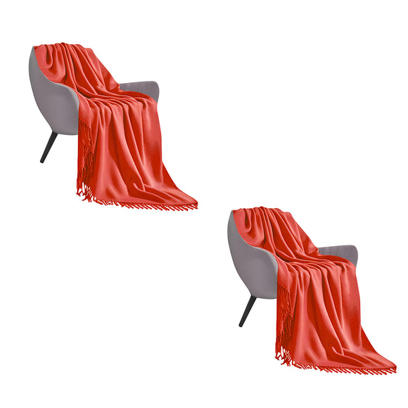 NNEAGS 2X Orange Acrylic Knitted Throw Blanket Solid Fringed Warm Cozy Woven Cover Couch Bed Sofa Home Decor
