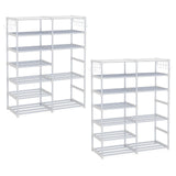 NNEAGS 2X 12-Shelf Tier Shoe Storage Shelf Space-Saving Caddy Rack Organiser with Side Hooks White
