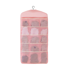 NNEAGS Pink Double Sided Hanging Storage Bag Underwear Bra Socks Mesh Pocket Hanger Home Organiser