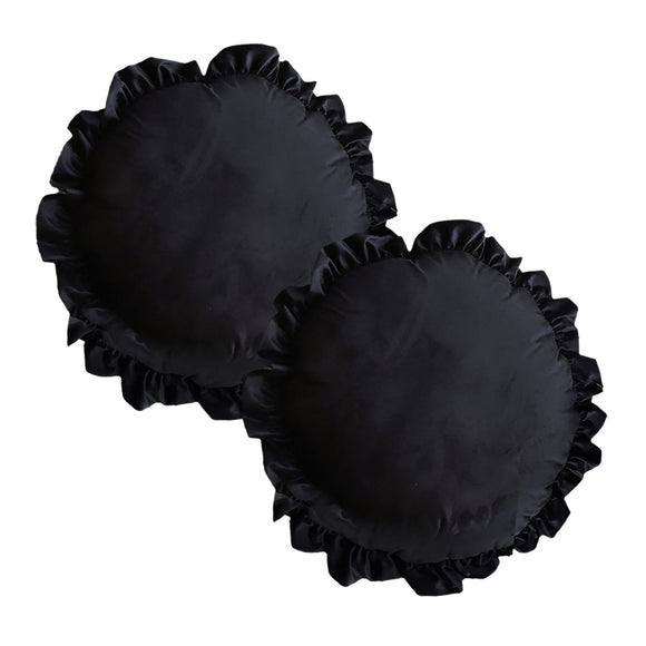 NNEAGS 2X 45X Butterfly Black Vintage Lotus Leaf Edge Round Throw Pillow