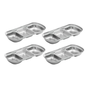 NNEAGS 20.5cm Silver Sauce Pan with Three Compartments Divided Sauce Dish Kitchen Essential