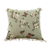 NNEAGS 45cm Matcha Green French Vintage Butterfly Loves Flowers Tassel Throw pillow
