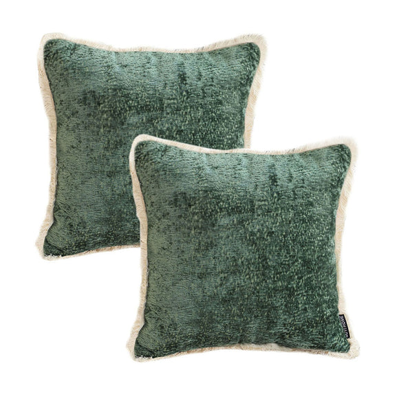 NNEAGS 2X 45cm Jade Green Home aesthetic chenille texture tassel square Throw Pillow