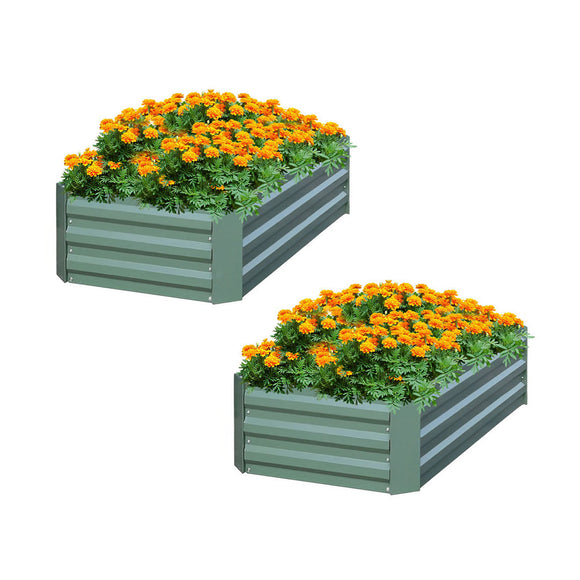 NNEAGS 2X 120X60cm Rectangle Galvanised Raised Garden Bed Vegetable Herb Flower Outdoor Planter Box