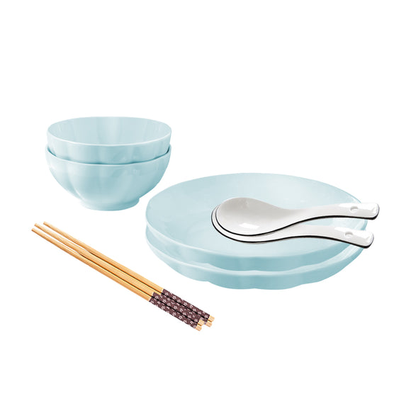 NNEAGS Light Blue Japanese Style Ceramic Dinnerware Crockery Soup Bowl Plate Server Kitchen Home Decor Set of 4
