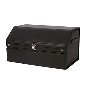 NNEAGS 60cm Leather Car Boot Collapsible Foldable Trunk Cargo Organizer Portable Storage Box with Lock Black