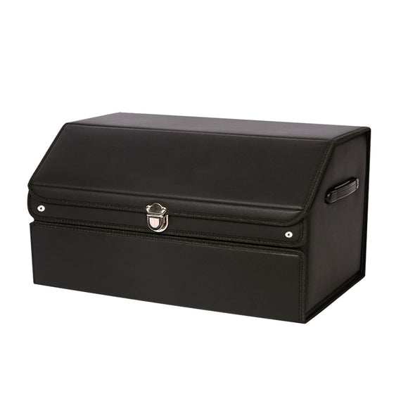 NNEAGS 60cm Leather Car Boot Collapsible Foldable Trunk Cargo Organizer Portable Storage Box with Lock Black