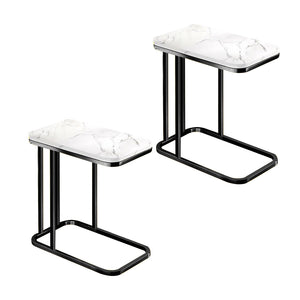 NNEAGS 2X 30x50x58cm White Ceramic Sofa Side Square Mini Table w/ Black Metal Legs