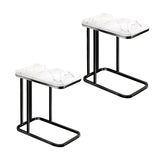 NNEAGS 2X 30x50x58cm White Ceramic Sofa Side Square Mini Table w/ Black Metal Legs