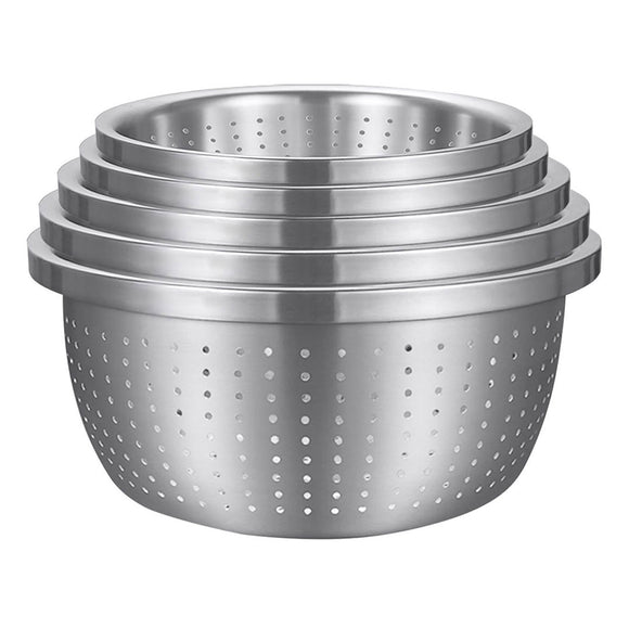 NNEAGS Stainless Steel Nesting Basin Colander Perforated Kitchen Sink Washing Bowl Metal Basket Strainer Set of 5
