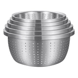 NNEAGS Stainless Steel Nesting Basin Colander Perforated Kitchen Sink Washing Bowl Metal Basket Strainer Set of 5