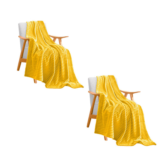 NNEAGS 2X Yellow Throw Blanket Warm Cozy Striped Pattern Thin Flannel Coverlet Fleece Bed Sofa Comforter