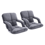 NNEAGS 2X Foldable Lounge Cushion Adjustable Floor Lazy Recliner Chair with Armrest Grey