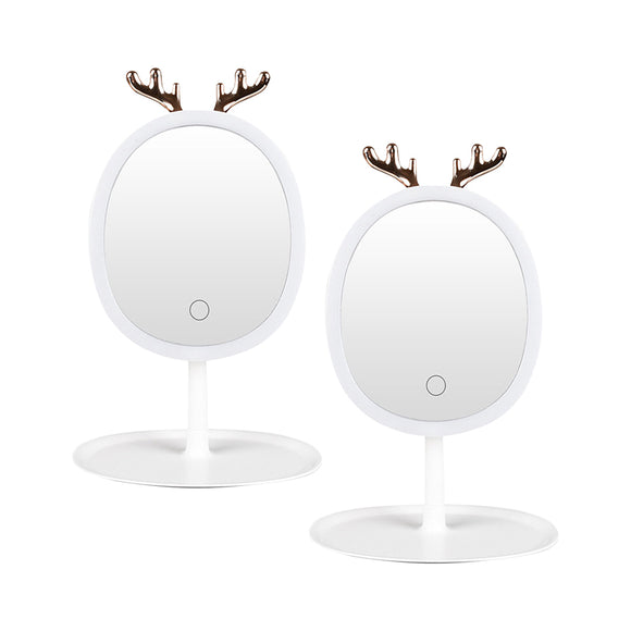 NNEAGS 2X White Antler LED Light Makeup Mirror Tabletop Vanity Home Decor