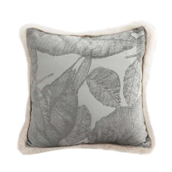 NNEAGS 45cm Wabi-sabi Raised Embroidery Leaf & Square Throw Pillow
