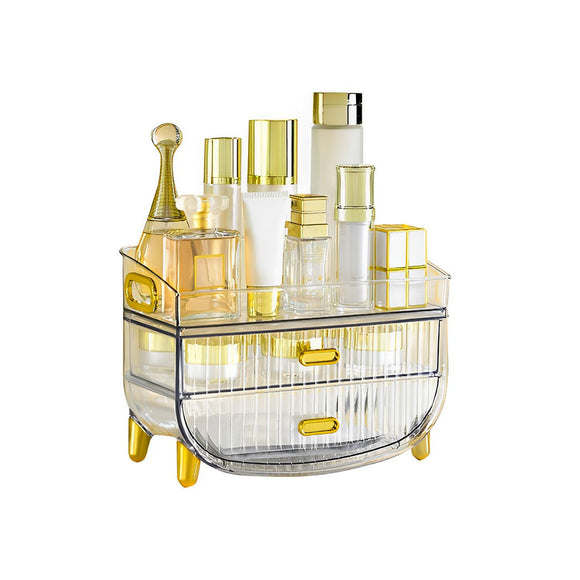 NNEAGS 3 Tier Transparent Multifunctional Countertop Cosmetic Storage Makeup Skincare Holder Jewelry Cabinet Bathroom Desk Drawer Vanity Organiser