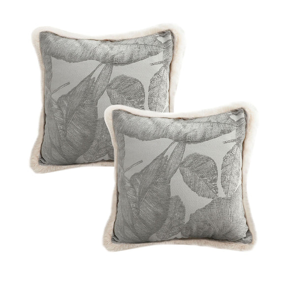 NNEAGS 2X 45cm Wabi-sabi Raised Embroidery Leaf & Square Throw Pillow