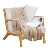 NNEAGS Beige Diamond Pattern Knitted Throw Blanket Warm Cozy Woven Cover Couch Bed Sofa Home Decor with Tassels