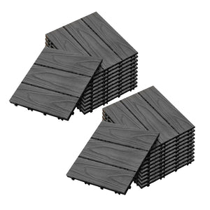 NNEAGS 2X 11 pcs Dark Grey DIY Wooden Composite Decking Tiles Garden Outdoor Backyard Flooring Home Decor
