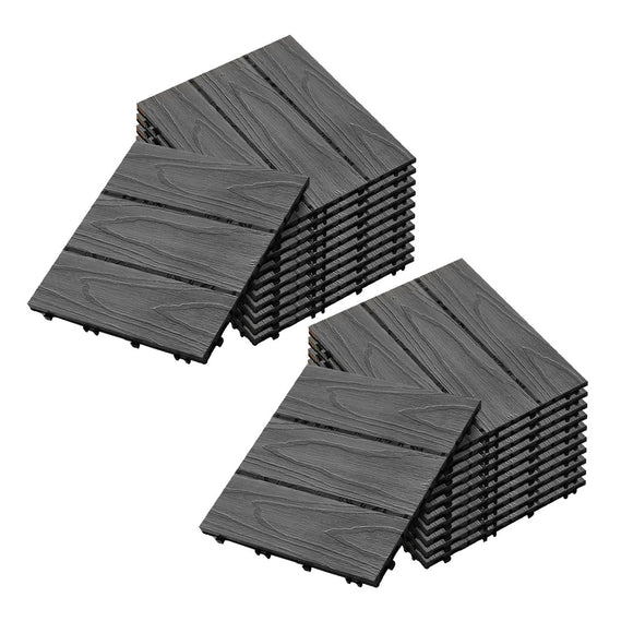 NNEAGS 2X 11 pcs Dark Grey DIY Wooden Composite Decking Tiles Garden Outdoor Backyard Flooring Home Decor