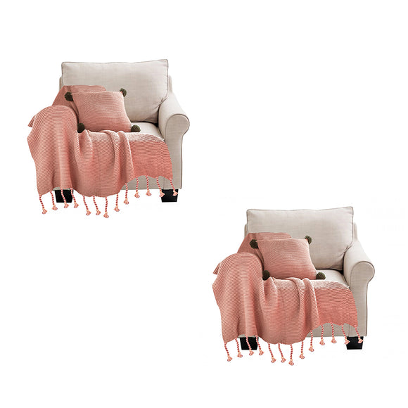 NNEAGS 2X Pink Tassel Fringe Knitting Blanket Warm Cozy Woven Cover Couch Bed Sofa Home Decor