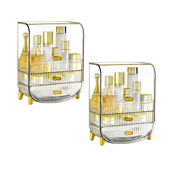 NNEAGS 2X 3 Tier Transparent Multifunctional Countertop Cosmetic Storage Makeup Perfume Skincare Display Stand Shelf Drawer Type Organiser