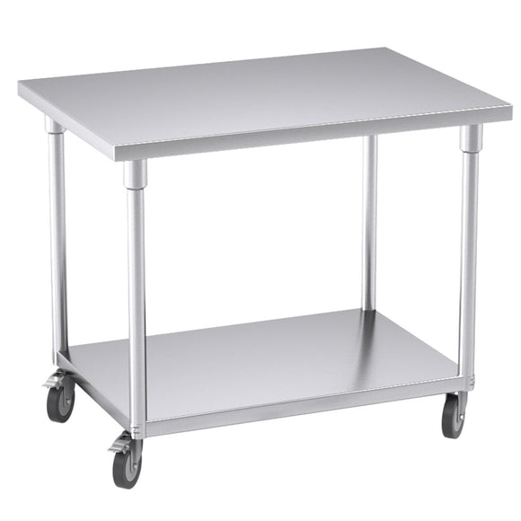 NNEAGS 100cm Commercial Catering Kitchen Stainless Steel Prep Work Bench Table with Wheels