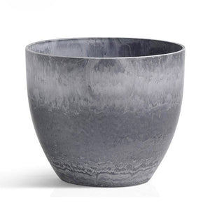 NNEAGS 27cm Weathered Grey Round Resin Plant Flower Pot in Cement Pattern Planter Cachepot for Indoor Home Office