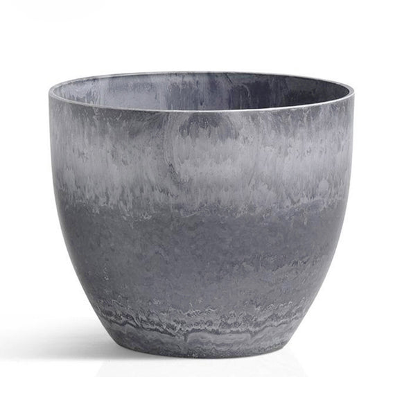 NNEAGS 27cm Weathered Grey Round Resin Plant Flower Pot in Cement Pattern Planter Cachepot for Indoor Home Office