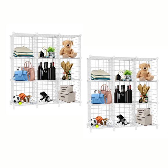 NNEAGS 2X White Portable 9-Cube 3 Column Storage Organiser Foldable DIY Modular Grid Space Saving Shelf