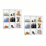 NNEAGS 2X White Portable 9-Cube 3 Column Storage Organiser Foldable DIY Modular Grid Space Saving Shelf
