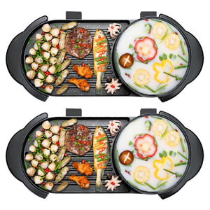 NNEAGS 2X 2  in 1 Electric Non-Stick BBQ Teppanyaki Grill Plate Steamboat Hotpot 2-8 Person