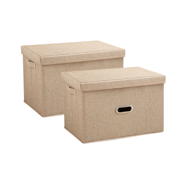 NNEAGS 2X Beige Small Foldable Canvas Storage Box Cube Clothes Basket Organiser Home Decorative Box