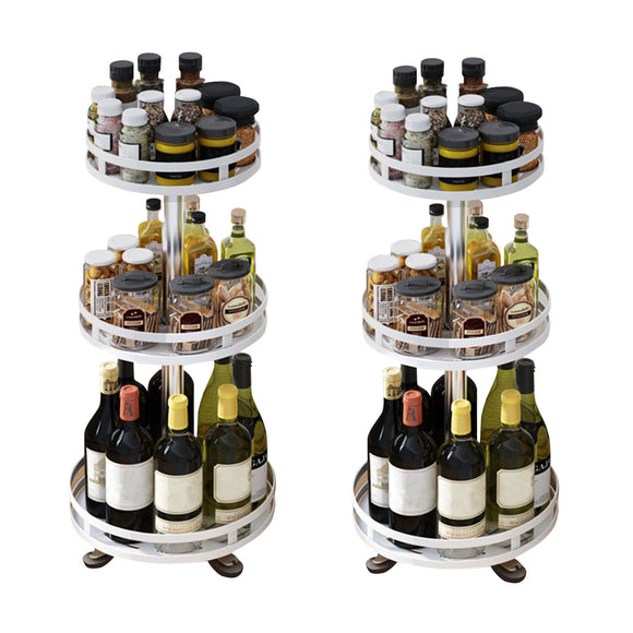NNEAGS 2X 3 Tier Steel White Round Rotating Multi-Function Kitchen Portable Storage Spice Seasoning Kitchen Countertop Organiser Shelf
