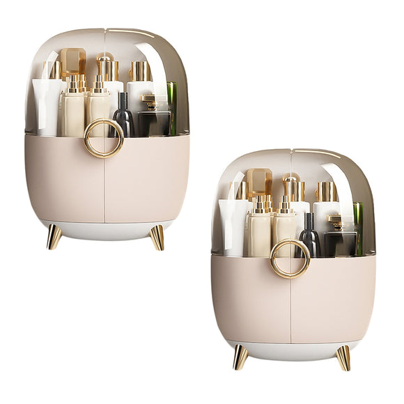 NNEAGS 2X Pink Transparent Countertop Makeup Organiser Cosmetic Storage Waterproof Dustproof Bathroom Skincare Holder with Lid