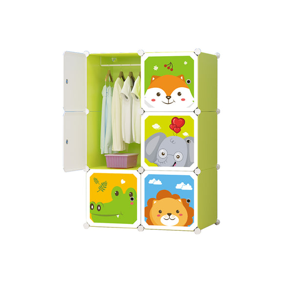 NNEAGS 6 Cubes Animal Design Portable Wardrobe Divide-Grid Modular Storage Organiser Foldable Closet
