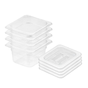 NNEAGS 100mm Clear Gastronorm GN Pan 1/6 Food Tray Storage Bundle of 4 with Lid