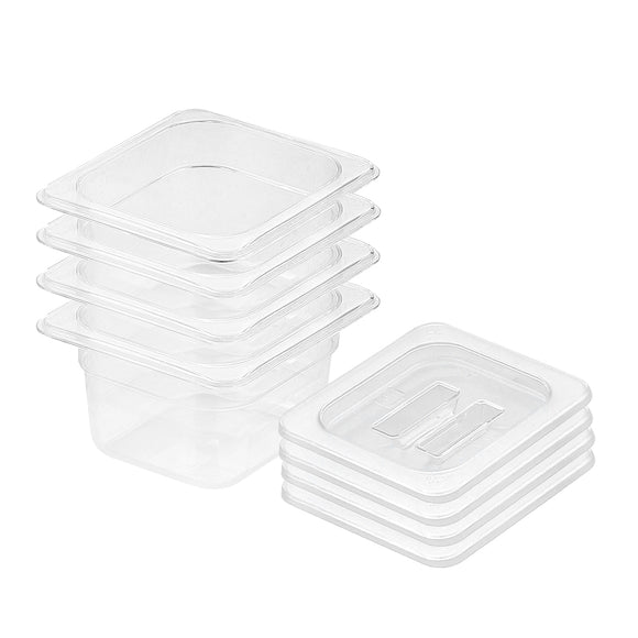 NNEAGS 100mm Clear Gastronorm GN Pan 1/6 Food Tray Storage Bundle of 4 with Lid