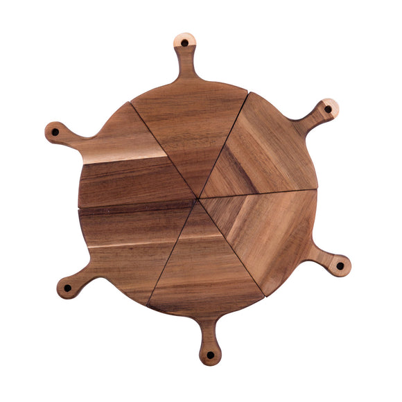 NNEAGS 6 pcs Brown Round Divisible Wood Pizza Server Food Plate Board Pizza Paddle Cutting Board Home Decor