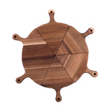 NNEAGS 6 pcs Brown Round Divisible Wood Pizza Server Food Plate Board Pizza Paddle Cutting Board Home Decor