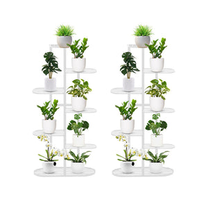 NNEAGS 2X 7 Tier 8 Pots White Metal Plant Rack Flowerpot Storage Display Stand Holder Home Garden Decor