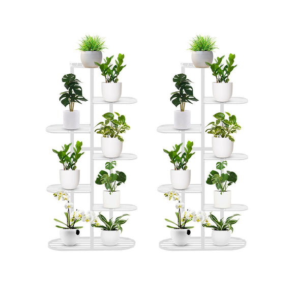NNEAGS 2X 7 Tier 8 Pots White Metal Plant Rack Flowerpot Storage Display Stand Holder Home Garden Decor