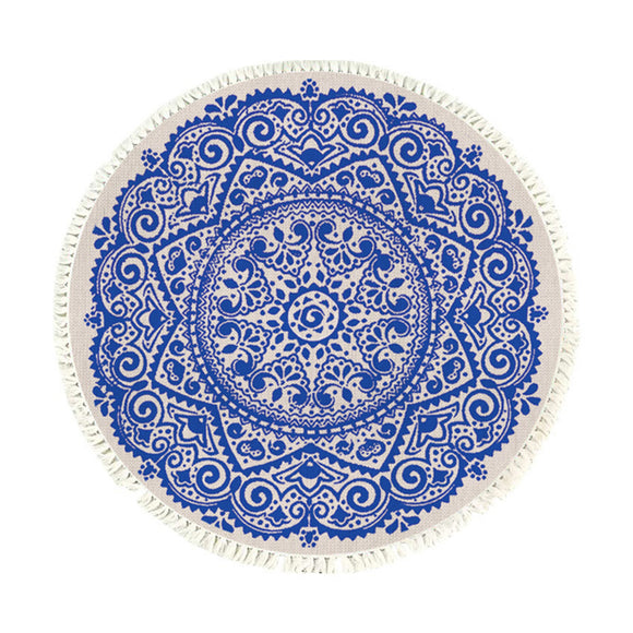 NNEAGS 120cm Mandala Round Tapestry Indian Area Rug for Living Room Lounge, Anti-slip Doormat, Home Decor