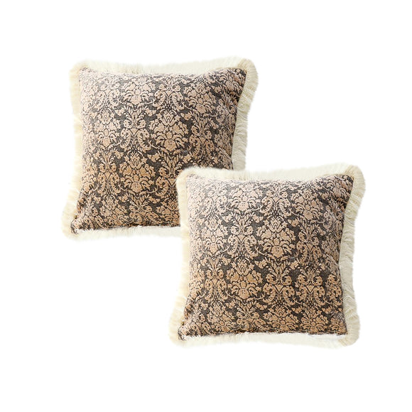 NNEAGS 2X 45cm Wabi-sabi Floral Cover & Vintage Dark Floral Tassel Square Throw Pillow