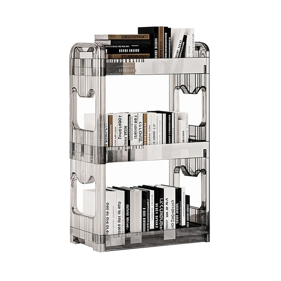 NNEAGS 38x24cm Clear 3 Tier Bookshelf & Cosmetic Storage Organizer Trolley Rack