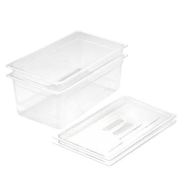 NNEAGS 200mm Clear Gastronorm GN Pan 1/1 Food Tray Storage Bundle of 2 with Lid