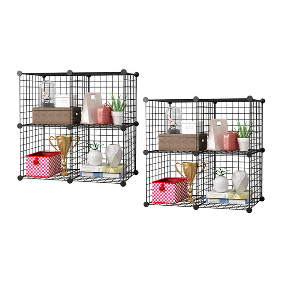 NNEAGS 2X Black Portable 4-Cube Storage Organiser Foldable DIY Modular Grid Space Saving Shelf
