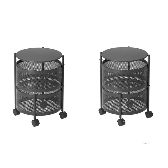 NNEAGS 2X 2 Tier Steel Round Rotating Kitchen Cart Multi-Functional Shelves Portable Storage Organizer with Wheels