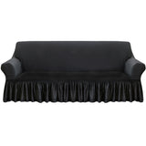NNEAGS 3-Seater Dark Grey Sofa Cover with Ruffled Skirt Couch Protector High Stretch Lounge Slipcover Home Decor