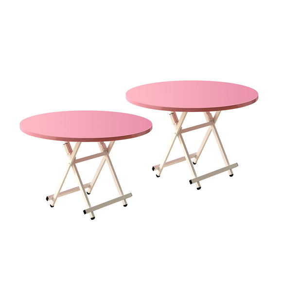 NNEAGS 2X Pink Dining Table Portable Round Surface Space Saving Folding Desk Home Decor